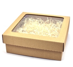 Gift box with a transparent lid and filling (wood wool) - large