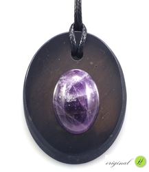 Shungit pendant oval with amethyst