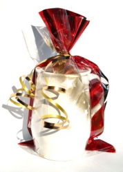 Christmas red bag with golden ribbon