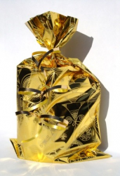 Gold gift bag with gold ribbon